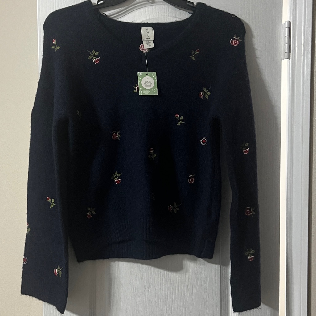 Joie Dark Blue Knit With Pink Floral Detail